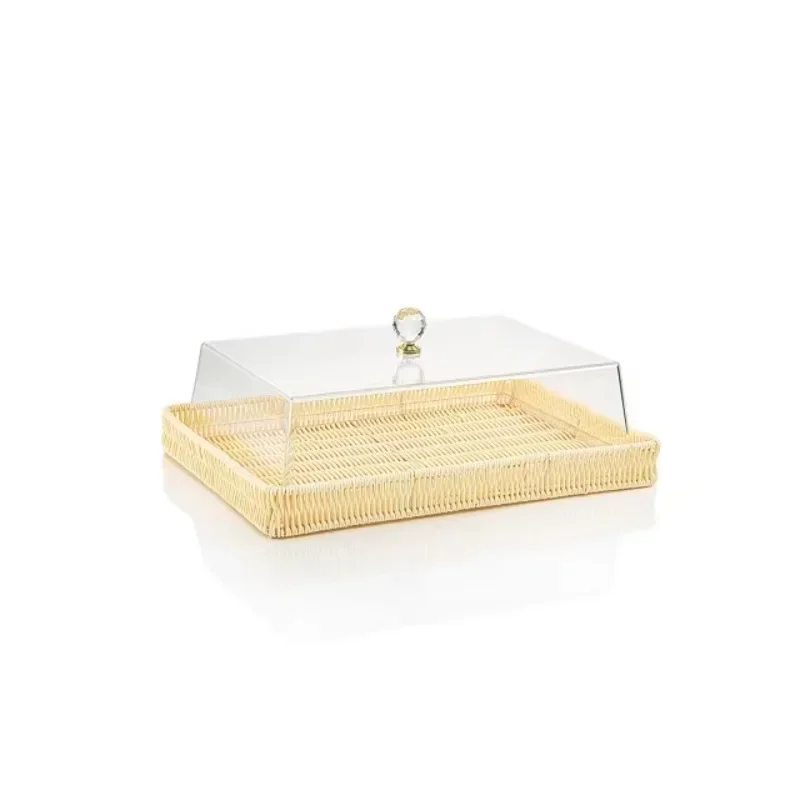 Jute Food Serving Tray With Acrylic Lid Highest Quality Round Shape Dry Fruits Serving Tray For Hotel Usage