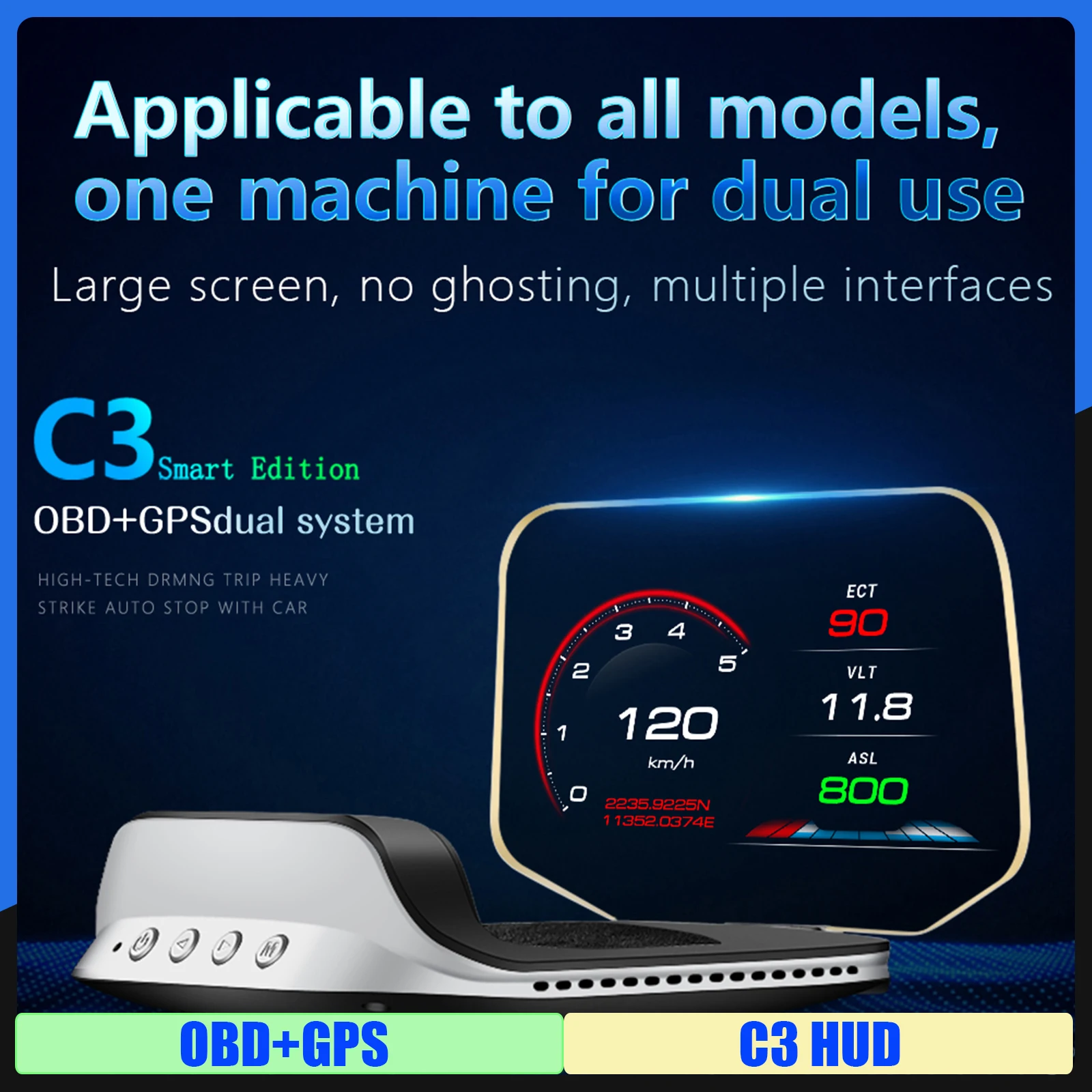 

Newest C3 OBD2 HUD Mirror Head Up Display Updated Optional C3 Head Up Display Speed Fuel Consumption Car Speedometer Projection