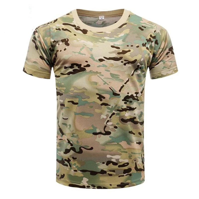 Men Quick Dry Multicam Camouflage T Shirt Summer T-shirt Short Sleeve Tee Tops Outdoor Military Tactical Combat T Shirts Clothes