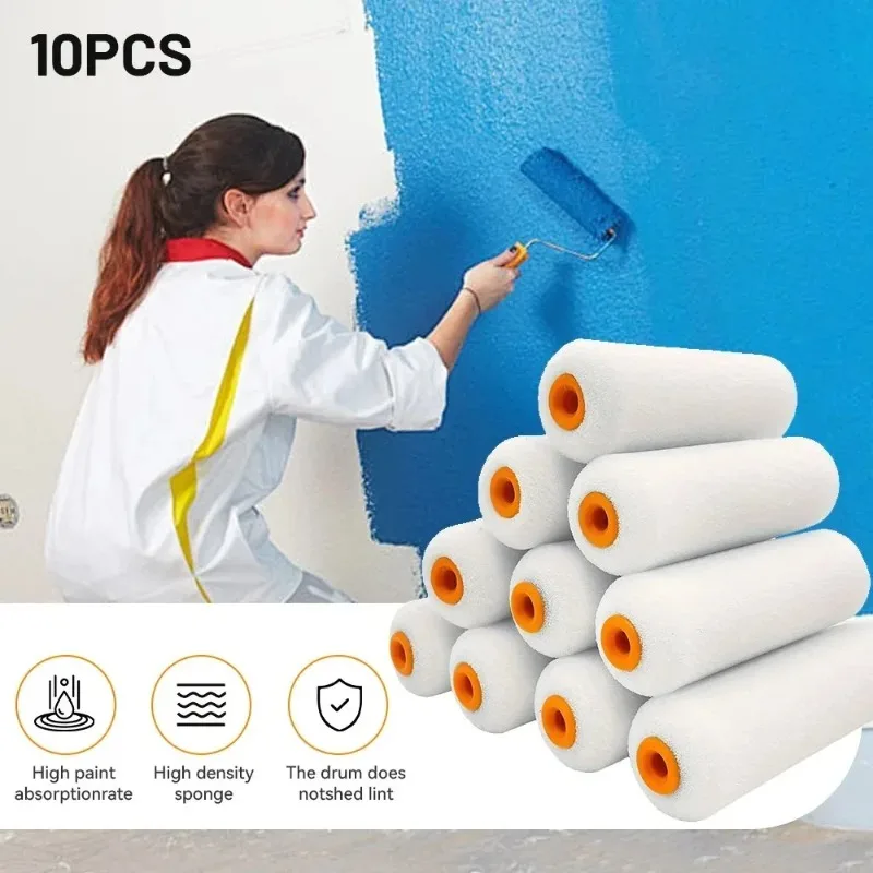 10 rouleaux de peinture en mousse blancs mini durables de 100 mm, éponges à peinture pour la décoration, kits d'art, fournitures de peinture
