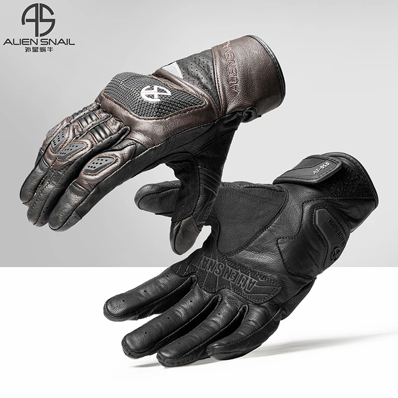 ALIEN SNAIL Leather Motorcycle Gloves Breathable Racing Gloves Men Motocross Gloves Moto Anti-fall Wear-Resistant Gloves