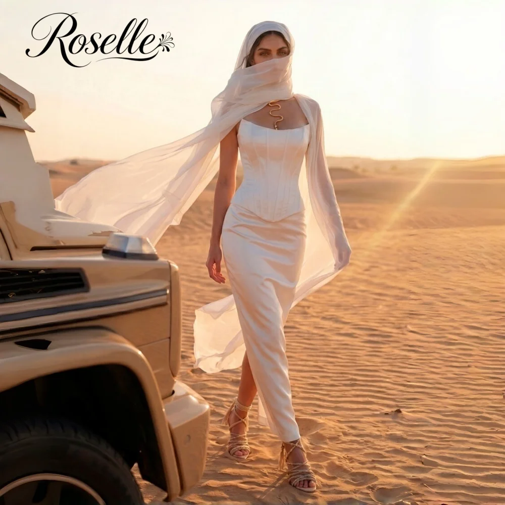 ROSELLE Simple Two Piece Strapless Sleeveless Sheath Wedding Dress Corset Back Slit 2026 Bridal Gown Customized Vestido De Novia
