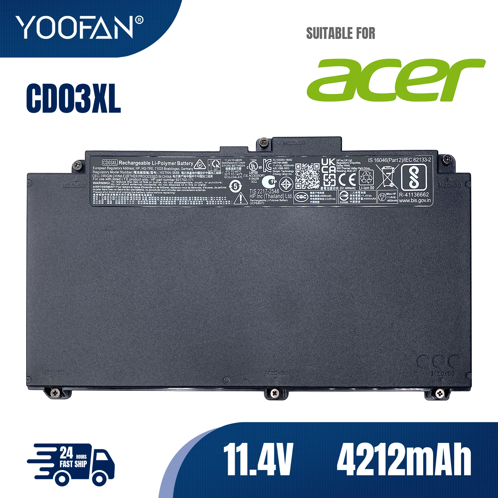 

YOOFAN Original CD03XL Laptop Battery For Acer ProBook 640 G4 645 G4 650 G4 640 G5 650 G5 650 G7 HSTNN-UB7K HSTNN-LB8F IB813