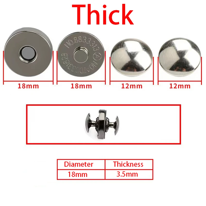 10 Sets Metal Double Rivet Magnetic Clasps Buttons Fastener Bag Press Buckle Purses Handbag Clothes DIY Accessories 14mm 18mm