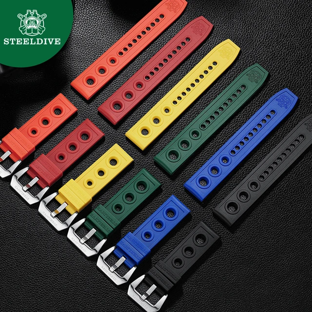 Steeldive 20mm 22mm Watch Strap Replacement Soft Rubber Bracelets Silicone Waterproof Watchband for Universal Watch Accessories AliExpress