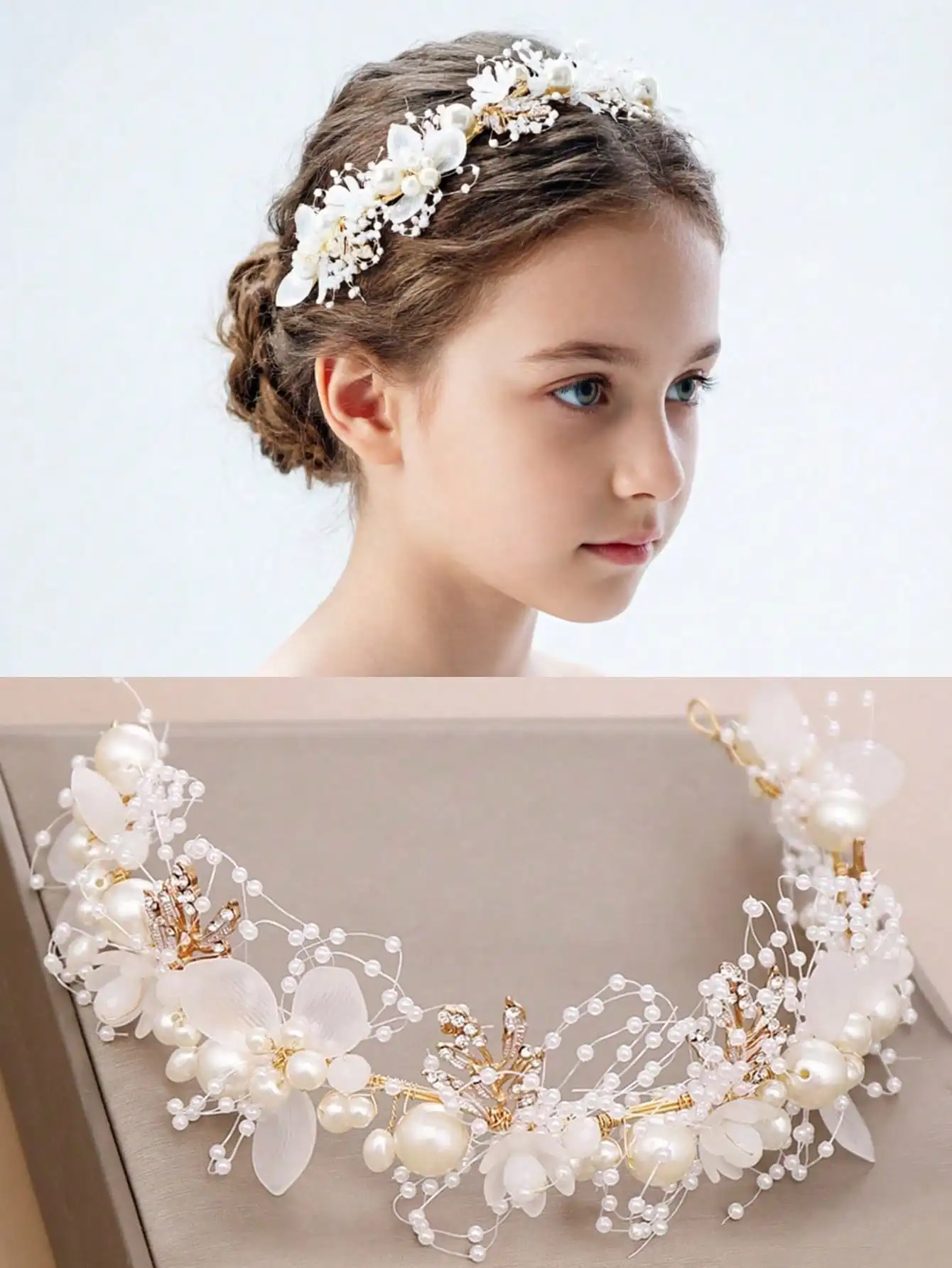 

Handmade Pearl & Rhinestone Flower Crown Headpiece For Girls/Girl, Floral Wreath Hair Accessories, Suitable For Wedding, Birthday, Performance, Boho Style