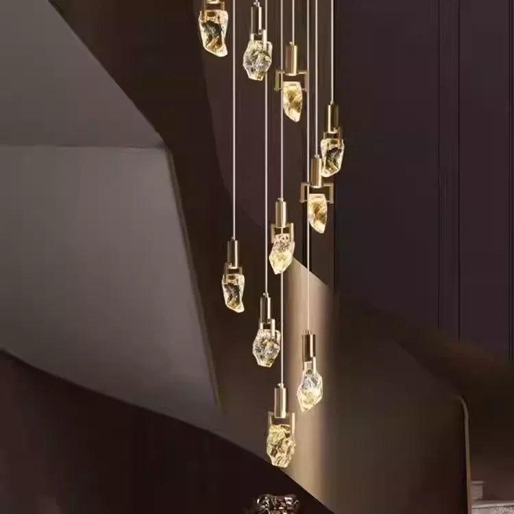 

Modern Luxury Gold Crystal Chandelier with Irregular Design Dimmable Suspension Light for Dining Room Villa and Hotel Decor