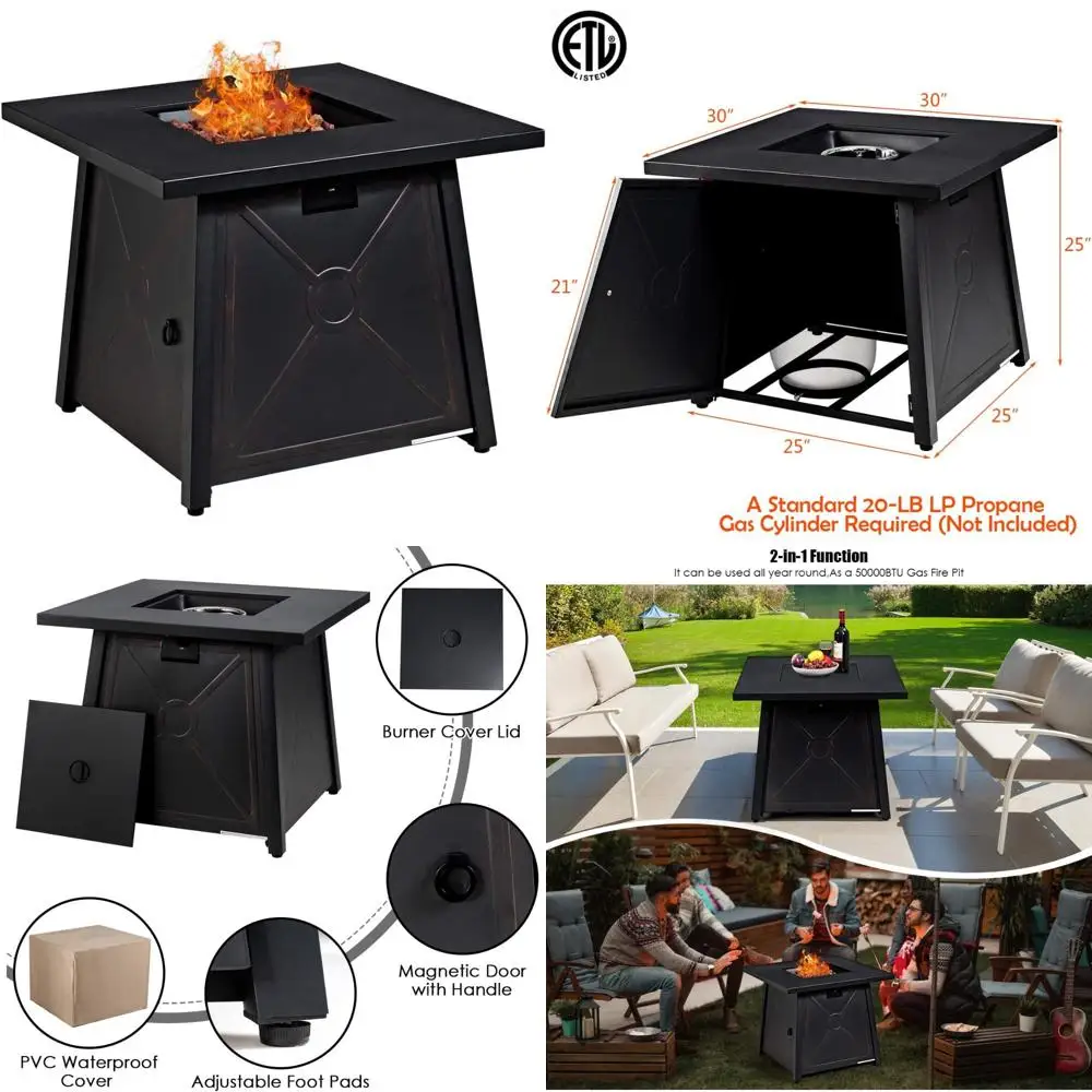 

Giantex 30 Square Gas Fire Table with 50,000 BTU Burner, Waterproof Cover, ETL and CSA Certified Outdoor Fire Pit