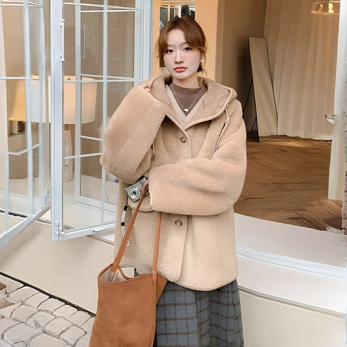 i couleur à capuche fourrure d'agneau Jaet femmes hiver nouveau coréen Sle petite taille en cuir fourrure intercé moelleux coton manteau