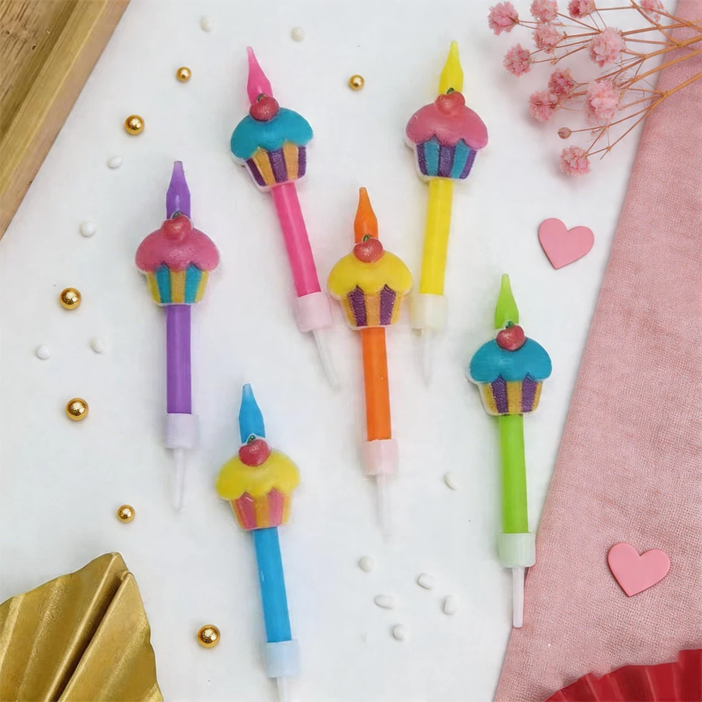 6PCS Creative Cartoon Straight Rod Cake Candle Cake Decoration Pendant Pencil Candle Birthday Party Wishing Candle Plugin