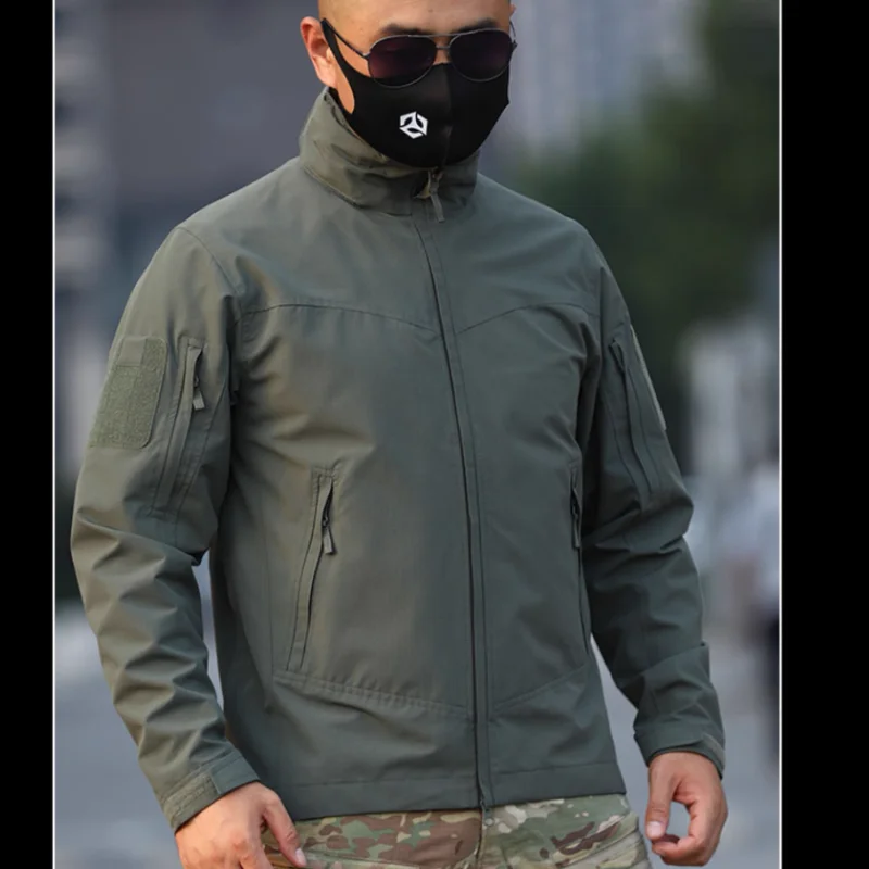 

Уличный тактический штурмовой костюм Soft Shell, мужская весенне-осенняя водонепроницаемая куртка с капюшоном и воротником-стойкой