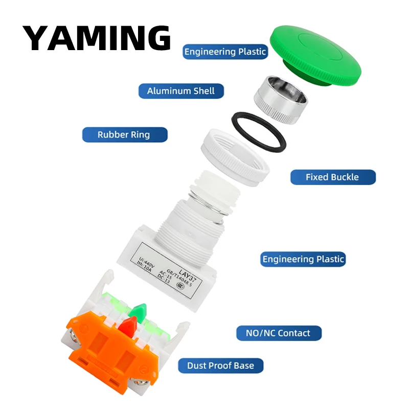 Interruttore a pulsante LAY37-11M (PBC) Y090-11M LAY7-11M Testa a fungo Foro di montaggio con apertura da 22 mm