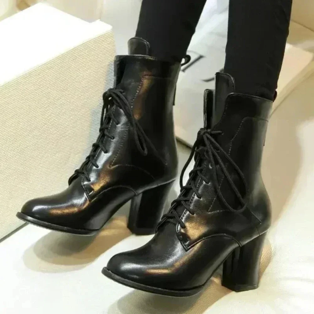 Sapatos de tamanho grande 54 52 50 48 45 43 2024 outono nova moda rendas botas de tornozelo para mulheres salto grosso homens barcos produtos