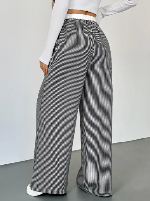 Pantalones informales a rayas con empalme contrastante para mujer, pantalones de pierna recta versátiles para uso diario, novedad de Otoño de 2025