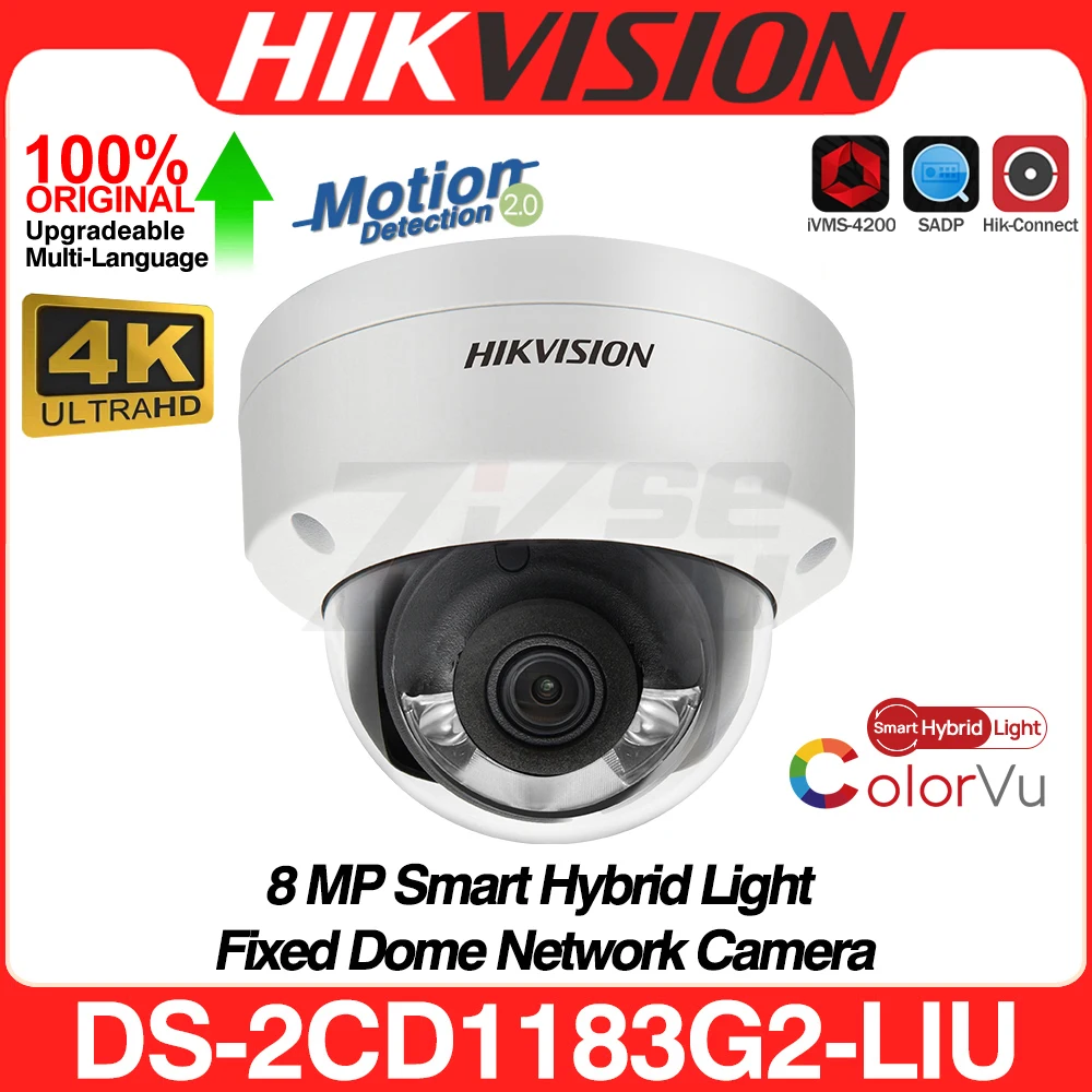 

Hikvision 8MP ColorVu Smart Hybrid Light IP Camera DS-2CD1183G2-LIU DS-2CD1183G2-LIUF MD 2.0 Human Detect MIC SD Slot IP67 POE
