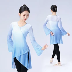 Dance Tops for Women Adults Flare Sleeve Graduated Color Dance Wear Girls Ballet Tops Blue Green Classical Folk Dance Coats
