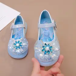 Disney Anti Slip Sole Girls' Luminous Pu Leather LED Light Shoes Frozen Children's Glitter Elsa Princess Shiny Shoes Size 23-34