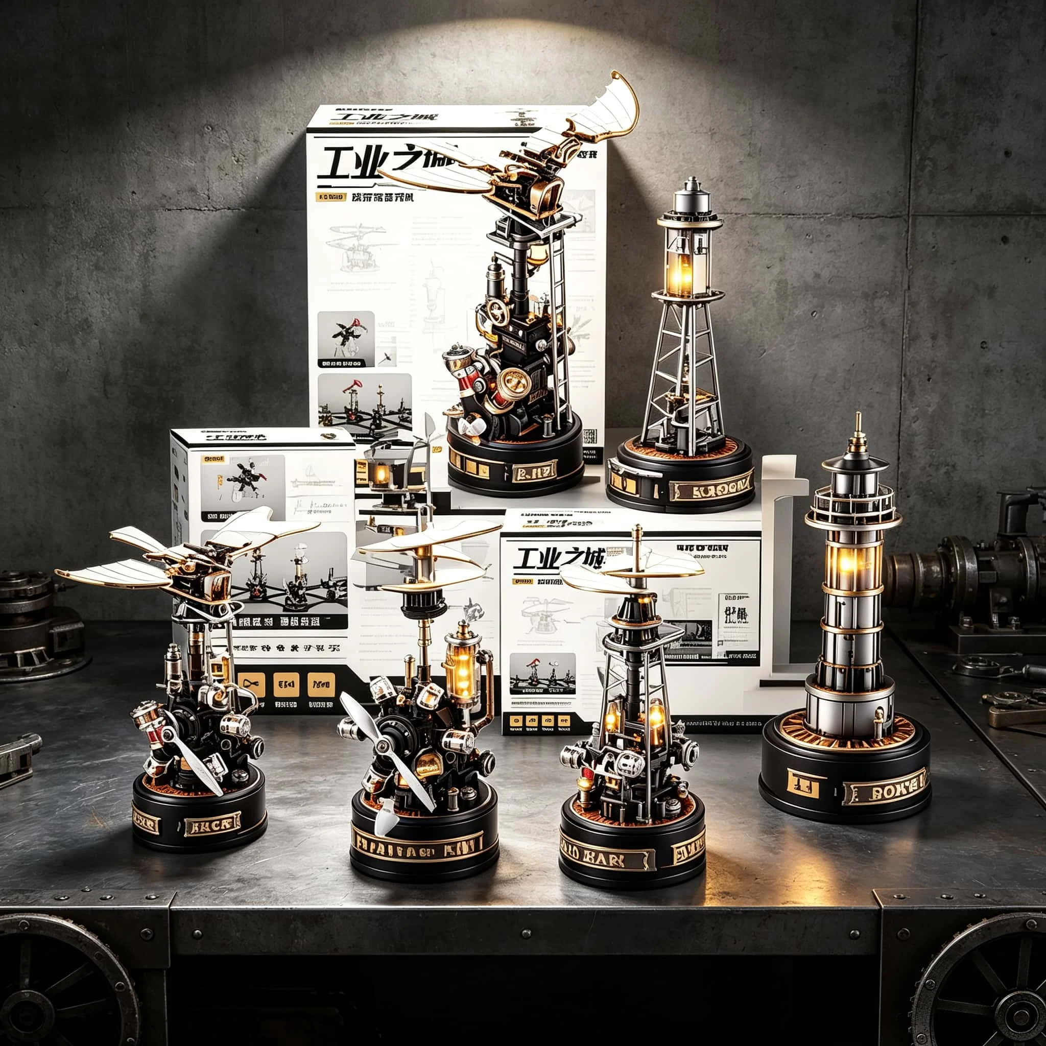 DIY Hand Assembled Da Vinci Helicopter Mechanical Engine Model Steampunk Decorative Desk Lamp Hobby Building Kit For Adult