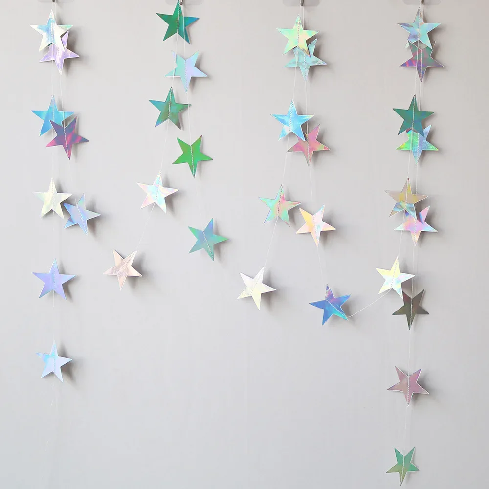 4M Paper Star Garland Banner String Happy Birthday Party Decorations Girl Boy Baby Shower Wedding Christmas Wall Hanging Decor