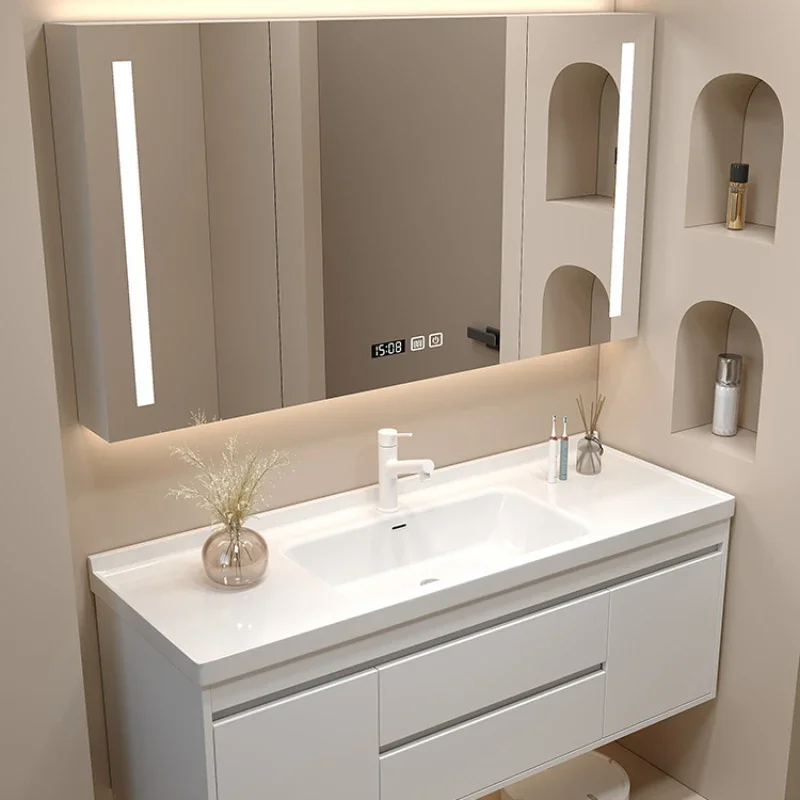 Cream Air Bathroom Cabinet Combination Washbasin Modern Simple Intelligent Bathroom Cabinets Corner Armadietto Furniture