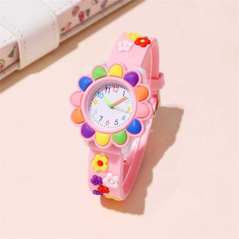 Colorful Sunflower Flowers Watch For Children Kid Girls Gift Pink Wristwatch