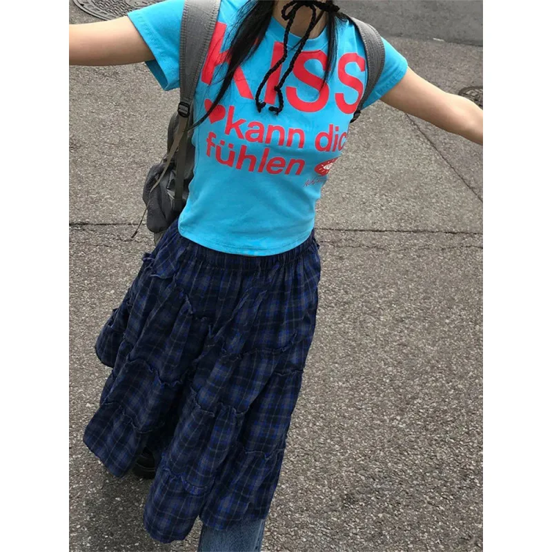 Women's Blue Dopamine Letter Printed Casual Versatile T-shirt Y2K Casual Street Short Sleeve 2026 New Style view 5