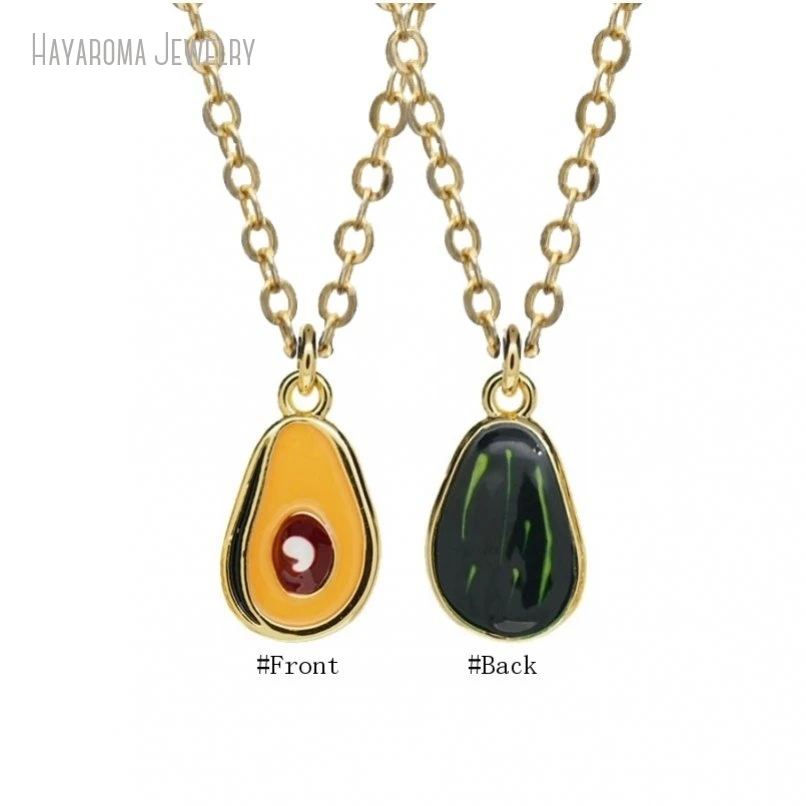 10Pcs Copper Metal Gold Color Chain Jewelry Wholesale Enamel Plant Food Fruit Avocado Necklace NM51691