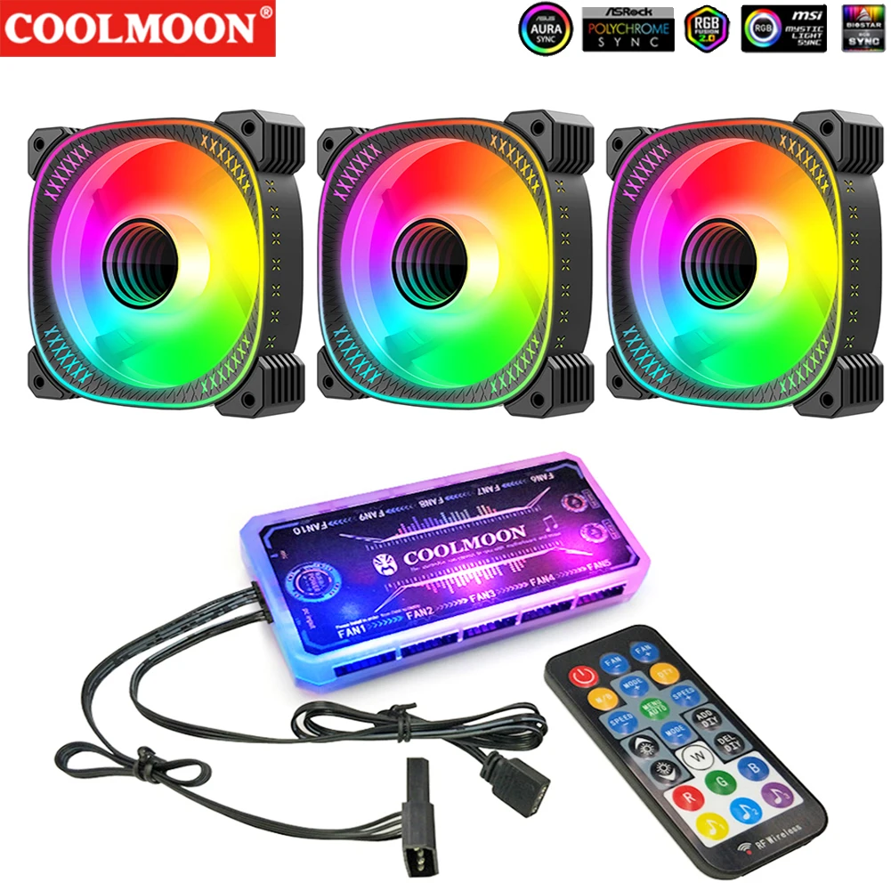 COOLMOON 120mm RGB ARGB Fan Cooler PWM 6PIN 5V ARGB Ventilateur PC Computer Cooling Case Radiator for Desktop PC Case CPU Cooler