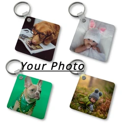 Personalised Photo Square Keyring Custom Any Picture Keychain Double Single Side Print Keepsake Wedding Birthday Gift Pet Family