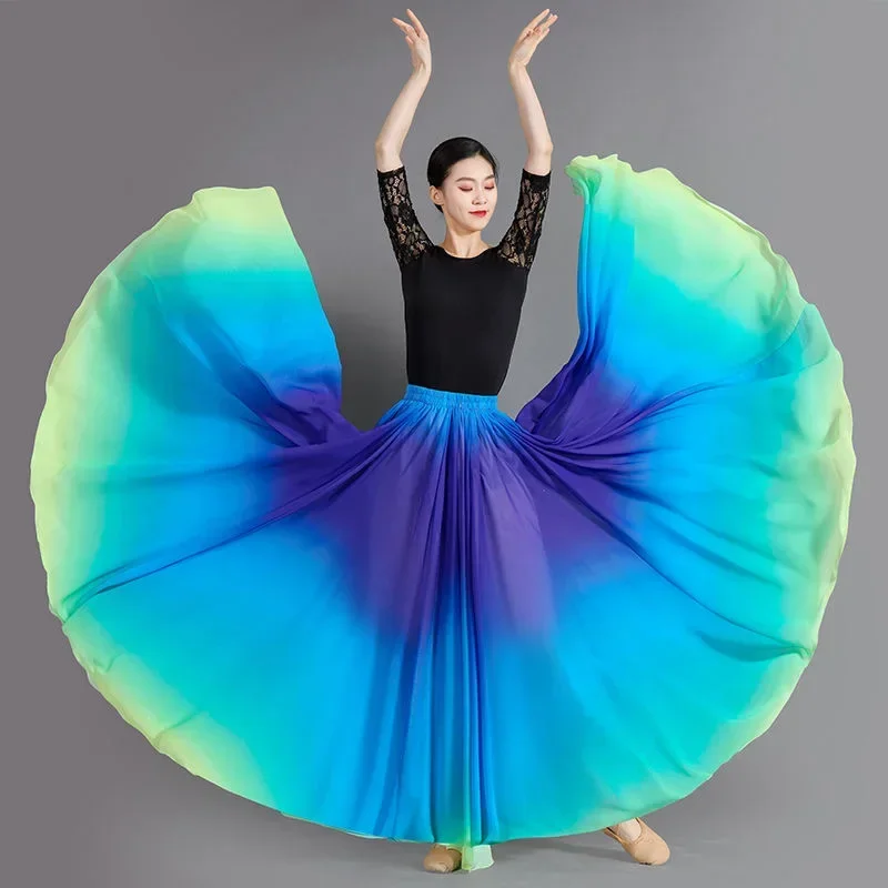 Women Classical Dance Stage Performance Dancing Skirts 720 Degree Costumes Multicolour Gradient Flamenco Dance Performer Skirts