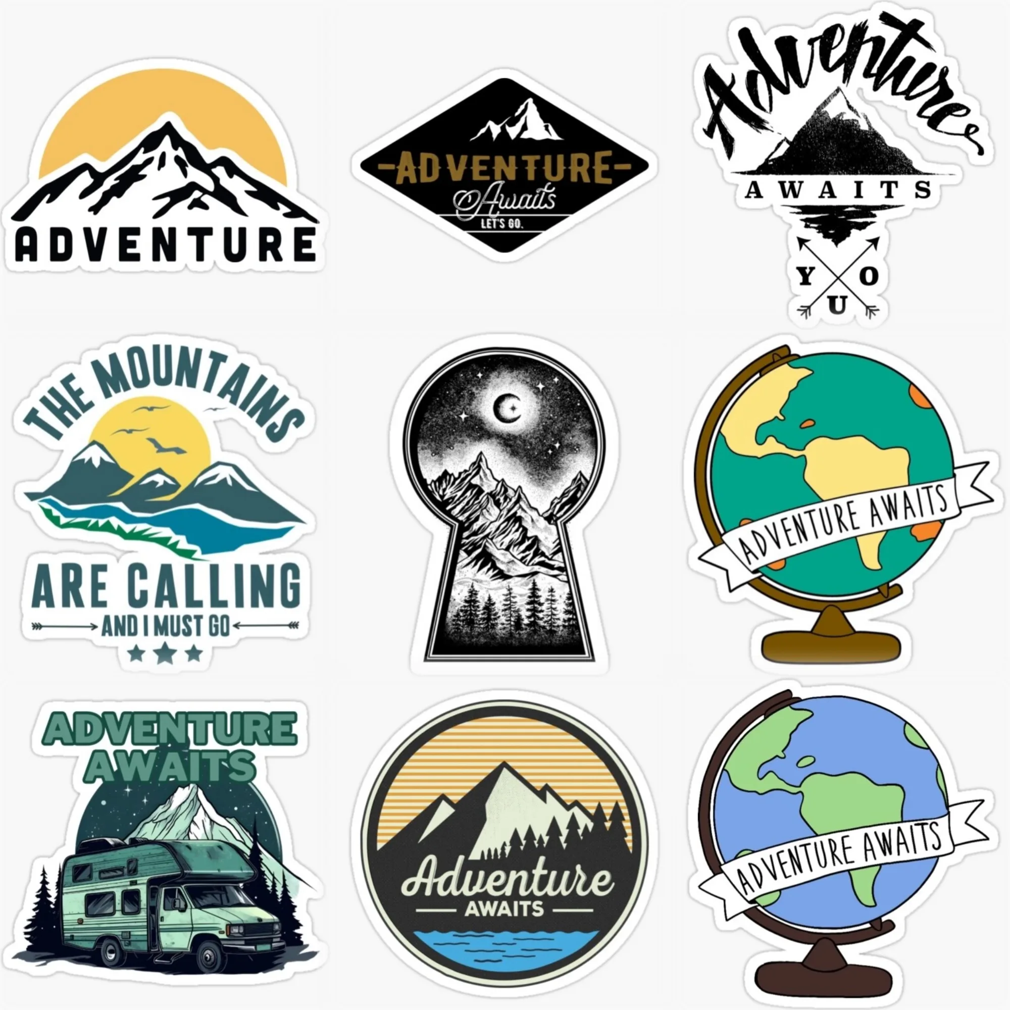 

Adventure Awaits Travel Mountain Creative PVC Sticker for Decorate Car Van Motorcycle Window Helmet Bumper Decal Accessories