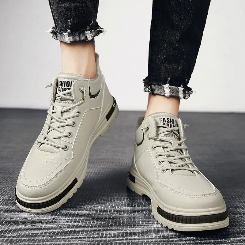 Men's Casual High Top Sneakers Winter Warm Fleece Lined Lace Up Platform Shoes Outdoor Daily Wear Ankle Boots