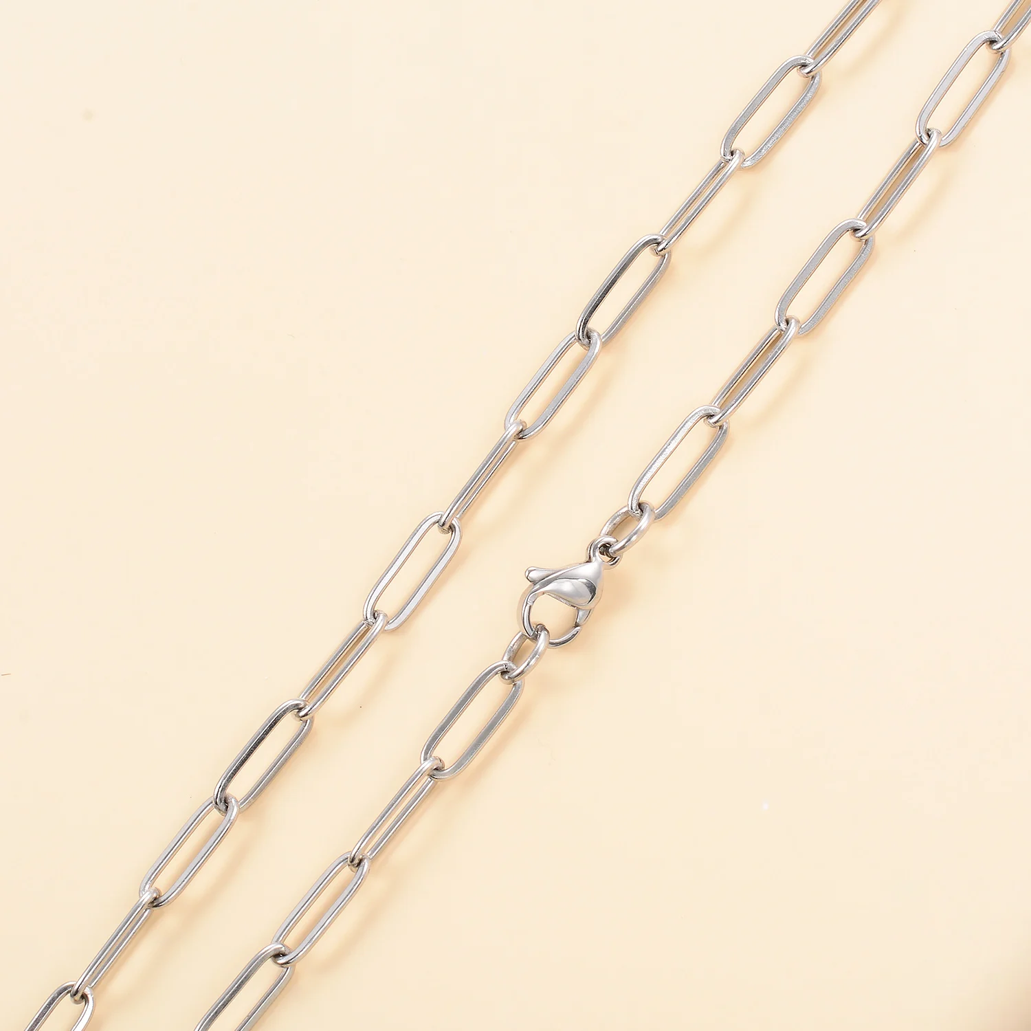 18K Goldfarbene Halskette 2,5/2,7/4mm Minimalistische Edelstahl-Paperclip-Halskette Schmucksets für Männer und Frauen – Detail 3