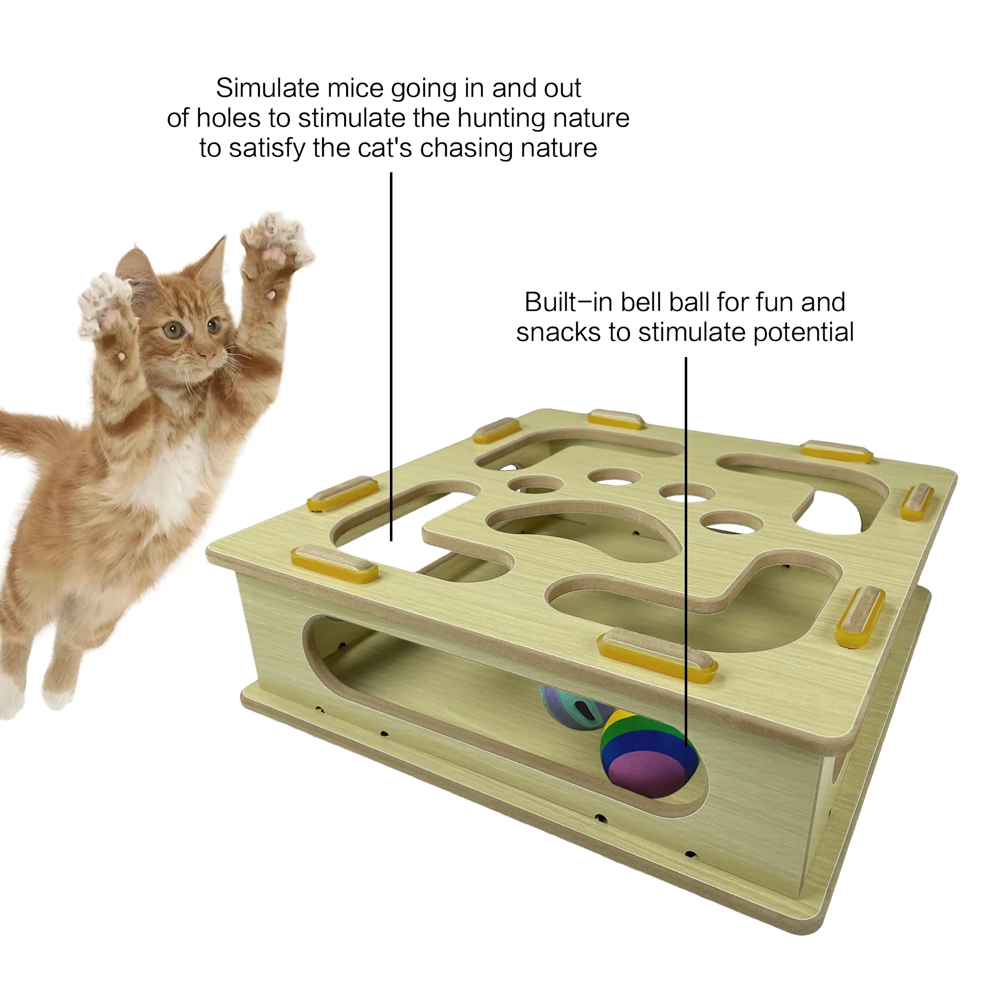 Solid Wood Interactive Cat Track Teasing Ball Puzzle Climbing Frame with Peppermint Ball Pet Toy