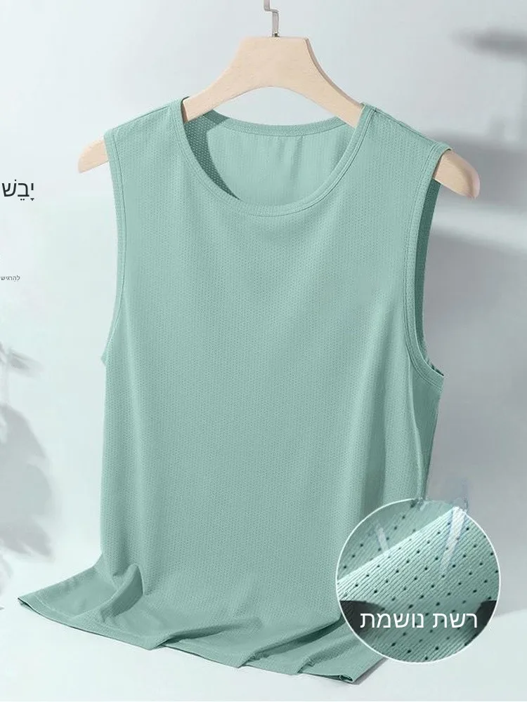 Ice Silk Vest Men's Summer Thin Outdoor Fitness Running Mesh Breathable Shoulder Loose Quick Dry Sleeveless T-Shirt
