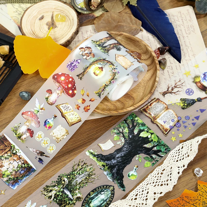 2m/Roll Matte Magic Forest PET Tape Mushroom Washi Masking Tape Decorative Stickers For Planner Scrapbooking Collage Material