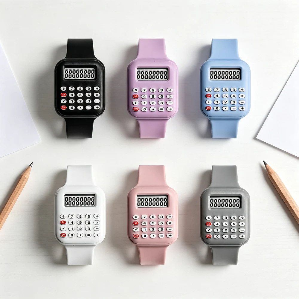 6pcs Rubber Strap Kids Watches with Calculator Student Girl Wristwatch Show Time and Date Digital Clock Kids Back to School Gift