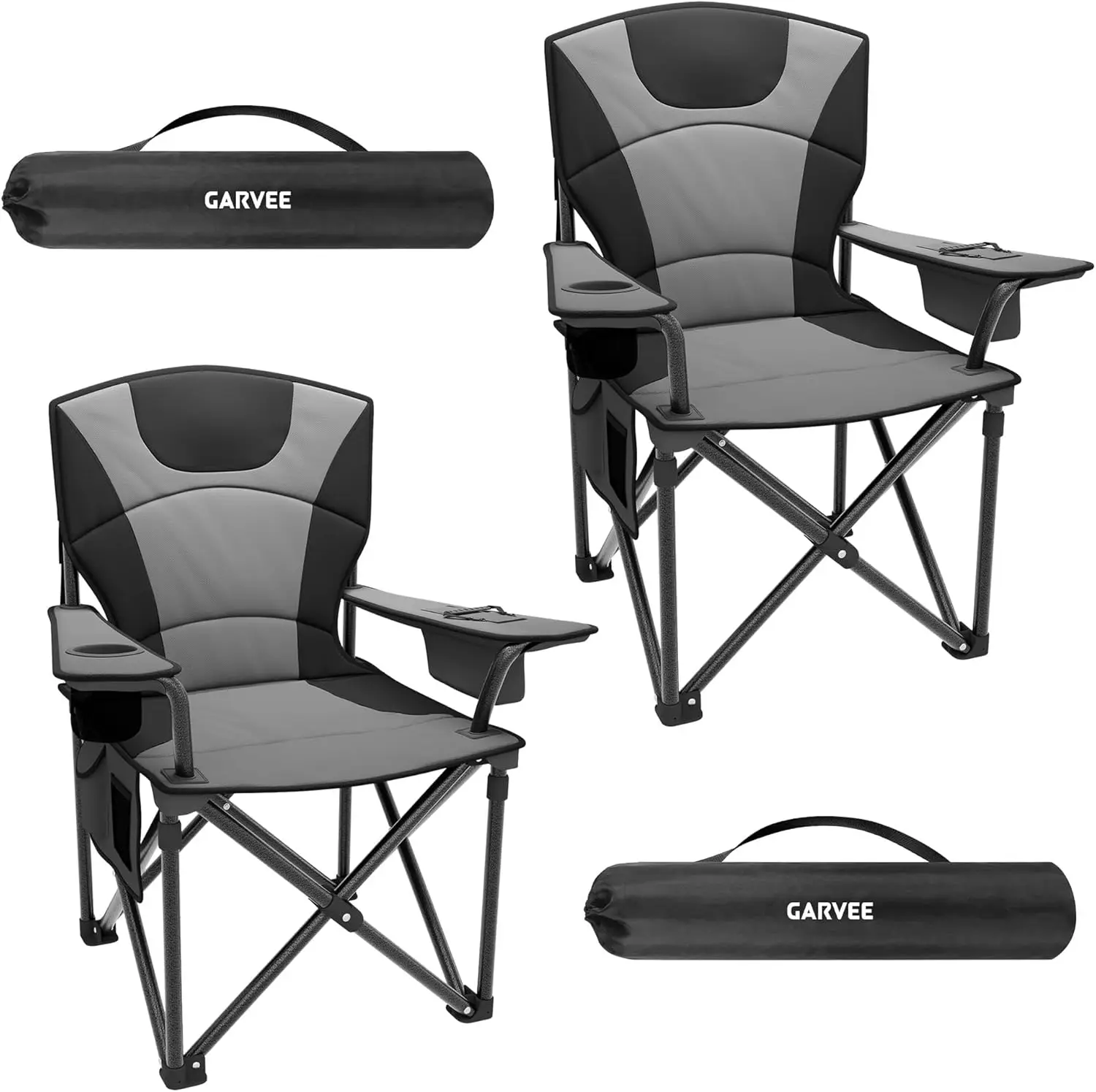 Extra stabile klappbare Campingstühle für Erwachsene – 2er Set, bis 200 kg belastbar, mit Kühltasche, Getränkehalter & Seitentasche – Leicht & tragbar für Camping, Garten, Angeln, Strand