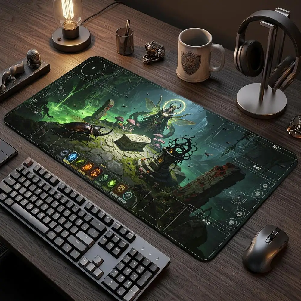 60X35cm Dark Forest Fairy Goddess Desk mat Zoned Play Mat Non-Slip Rubber Base Stitched Edges For TCG Card Game