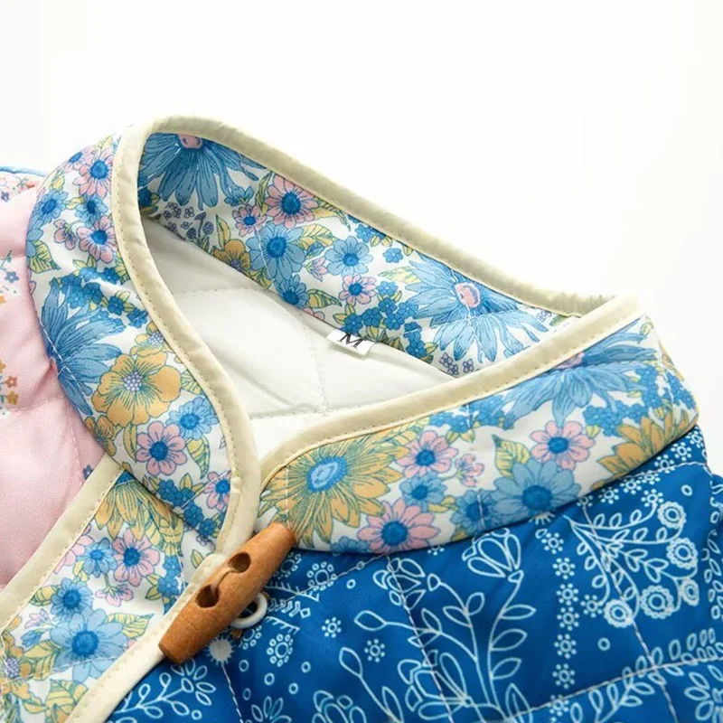 

Spring 2025 Women's Faion Patchwork Cotton Jaet with Button Design Multicolor Street Sle ort Outerwear by Z