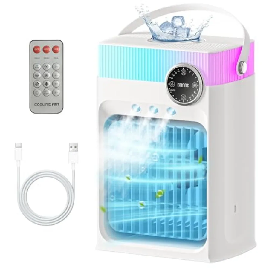 

Portable Air Conditioners, Mini AC Unit Cooling Fan for Bedroom, 1200ML Small Air Cooler Fans with Remote, 3 Mist, 3 Speed, 8 L