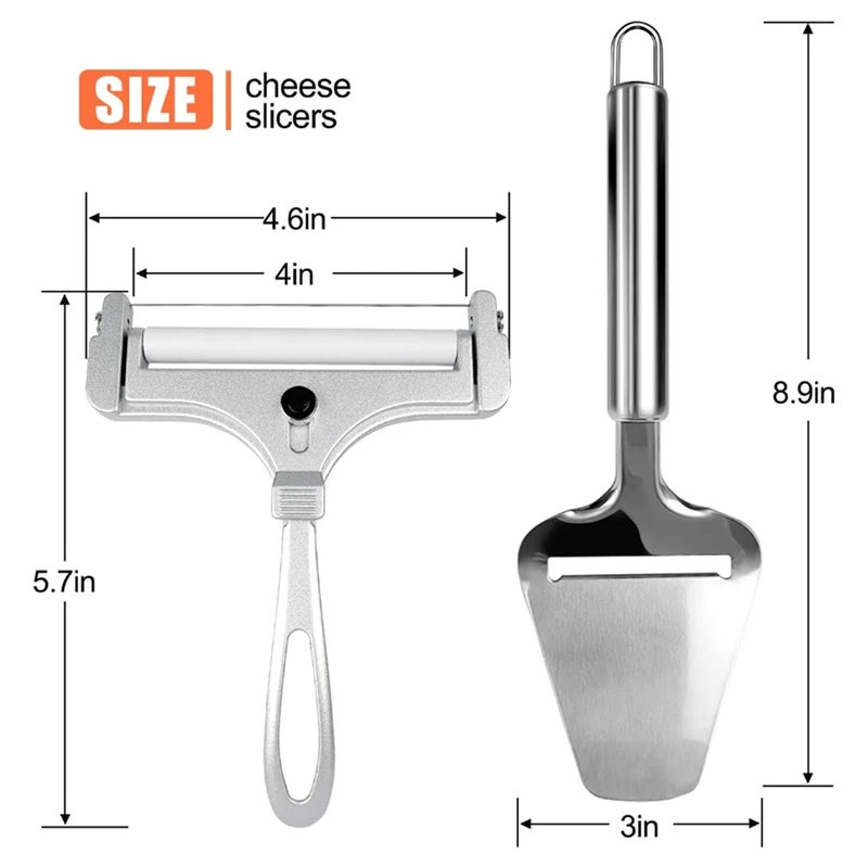 2 PCS Stainless Steel Wire Cheese Slicer with Cheese Plane Tool Adjustable Thickness Cheese Cutter Kitchen Cooking Tool Retail