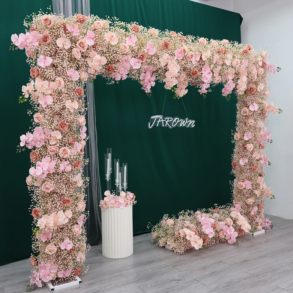 Pink Series Rose Phalaenopsis Floral Arrangement for Wedding Stage Decoration Artificial Floral Stand Party Props Customized