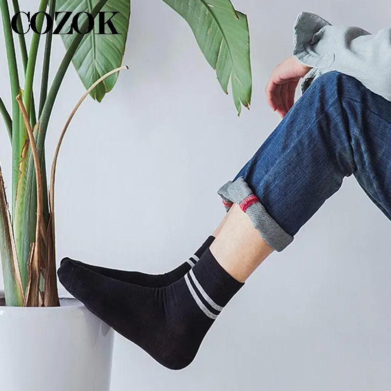2 Pairs Autumn Winter Mens Ankle Sock Striped Cuffs Cotton Short Socks Sports Comfortable Harajuku Socks Male 5 Colors Optional