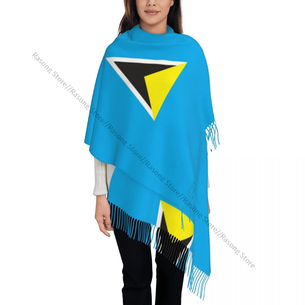 Flag Map Of Saint Lucia Winter Scarf Shawls Wrap Women Men Warm Bufanda Tassel Scarves