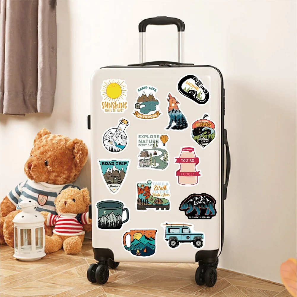 100Pcs/Bag Outdoor Sticker Seaside Trip Scenic Car Sticker Adventure Camping Suitcase Graffiti Sticker for Child Classic Toys