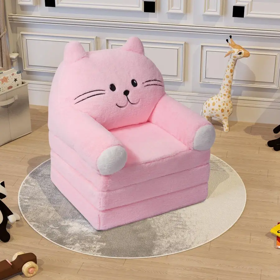 

Kids Sofa Chair for Toddler, 2in1 Folding Soft Baby Couch with Removable Cover, Comfy Plush Childrens Recliner, Convertible Flo