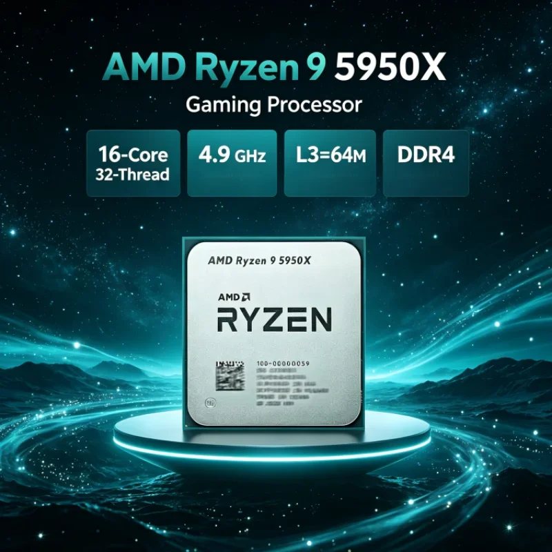 AMD Ryzen 9 5950X Gaming CPU 16-Core 32-Thread but without cooler 105W 3.4 GHz L3=64M UP to 4.9GHz DDR4 Socket AM4