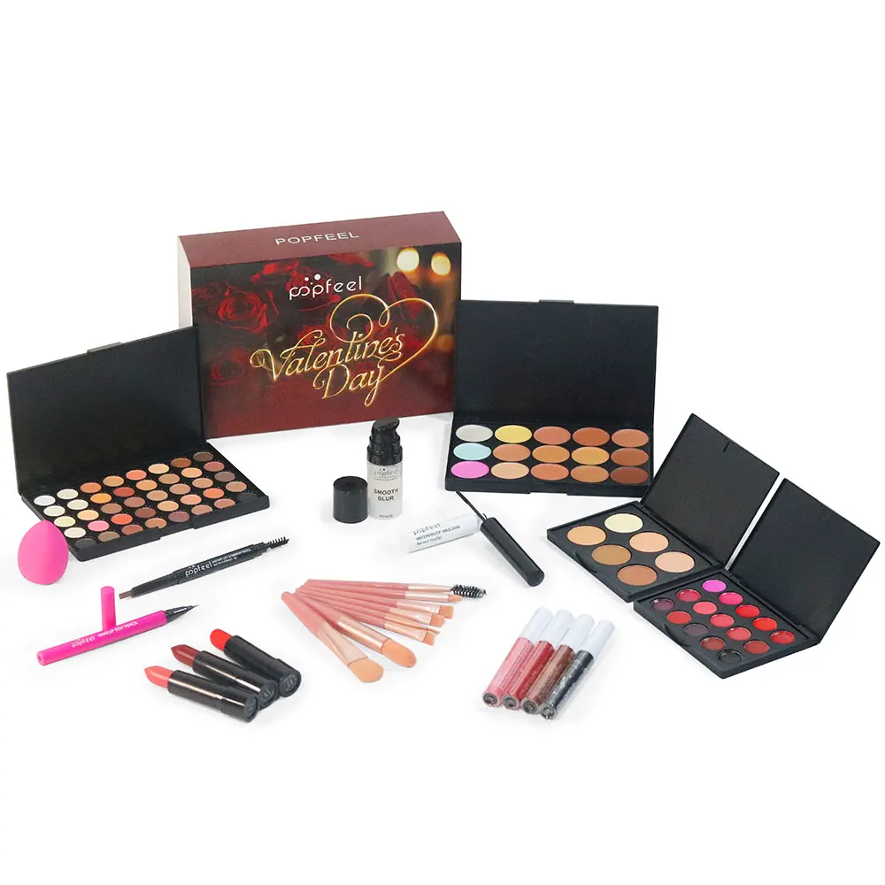 POPFEEL 24-delige Valentijnsdag make-upset - Complete make-upkit met oogschaduw, concealer, primer, lippenstift, wenkbrauwpotlood.