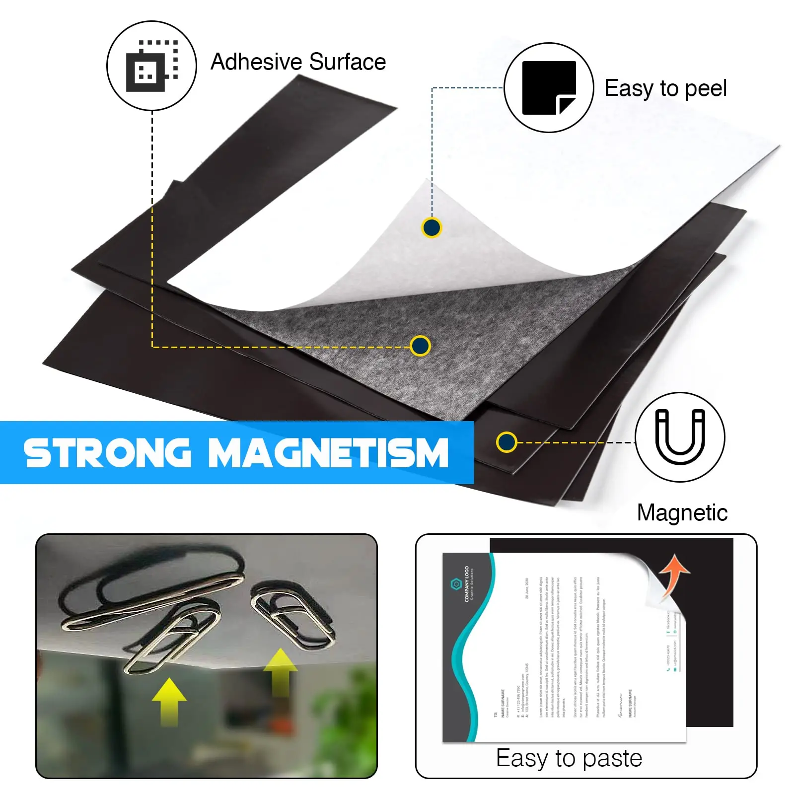 A4 Adhesive Magnetic Sheets Self-Stick Adhesive for Home/Classroom/Office,Easy Cut  Paper Craft Magnet